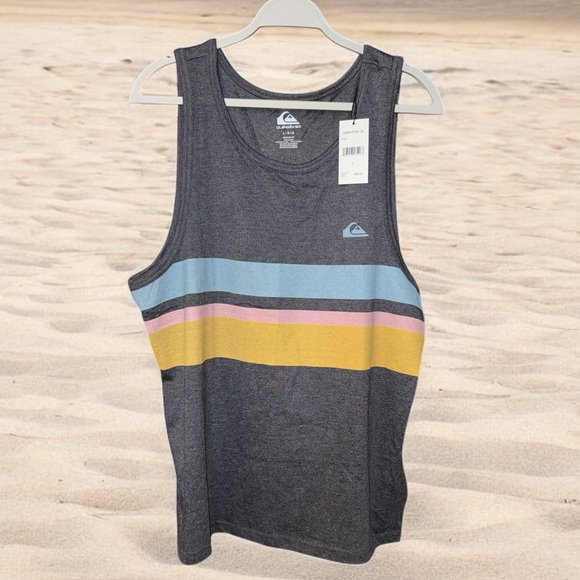 Quiksilver Other - Quiksilver Men’s Tank Top Size L Gray Striped Sleeveless Cotton Blend NWT!